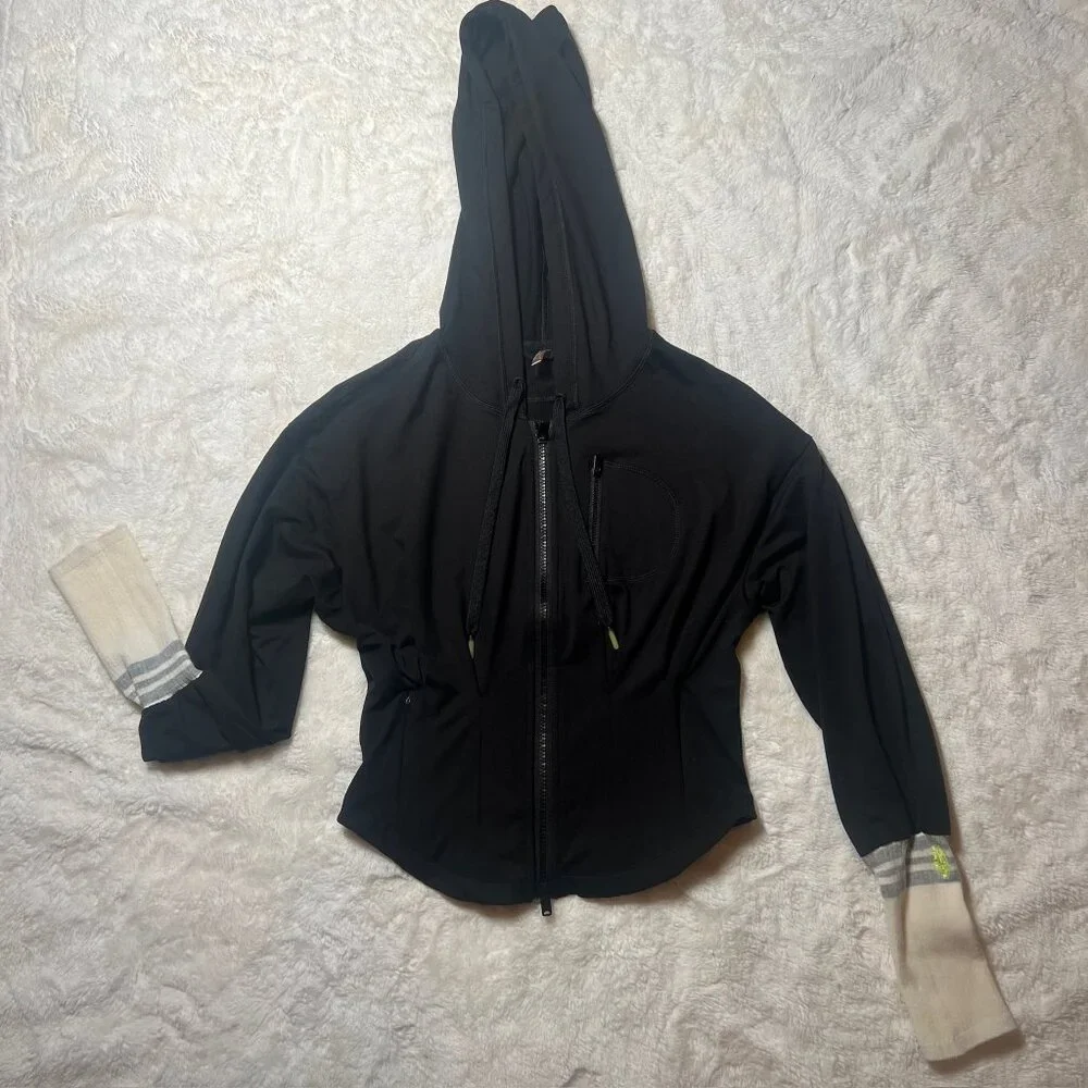 FP‎ Movement Zip Hoodie Black w/ Thumbholes & Striped Cuffs – Women’s M NWT